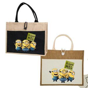 Custom Canvas Tote Bag, Large Size - Minion #2 - Cream Tote or Black Tote
